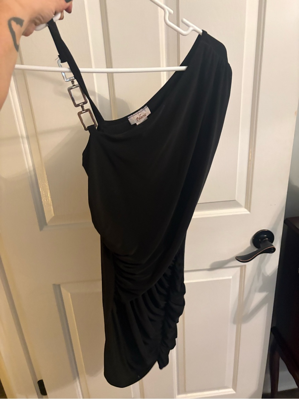 Vintage Y2K Polaris One Shoulder Bodycon Cocktail Dress Black Ruched Size 4